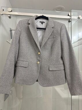 J. Crew Gray Tailored Wool-Blend Blazer with Gold Buttons